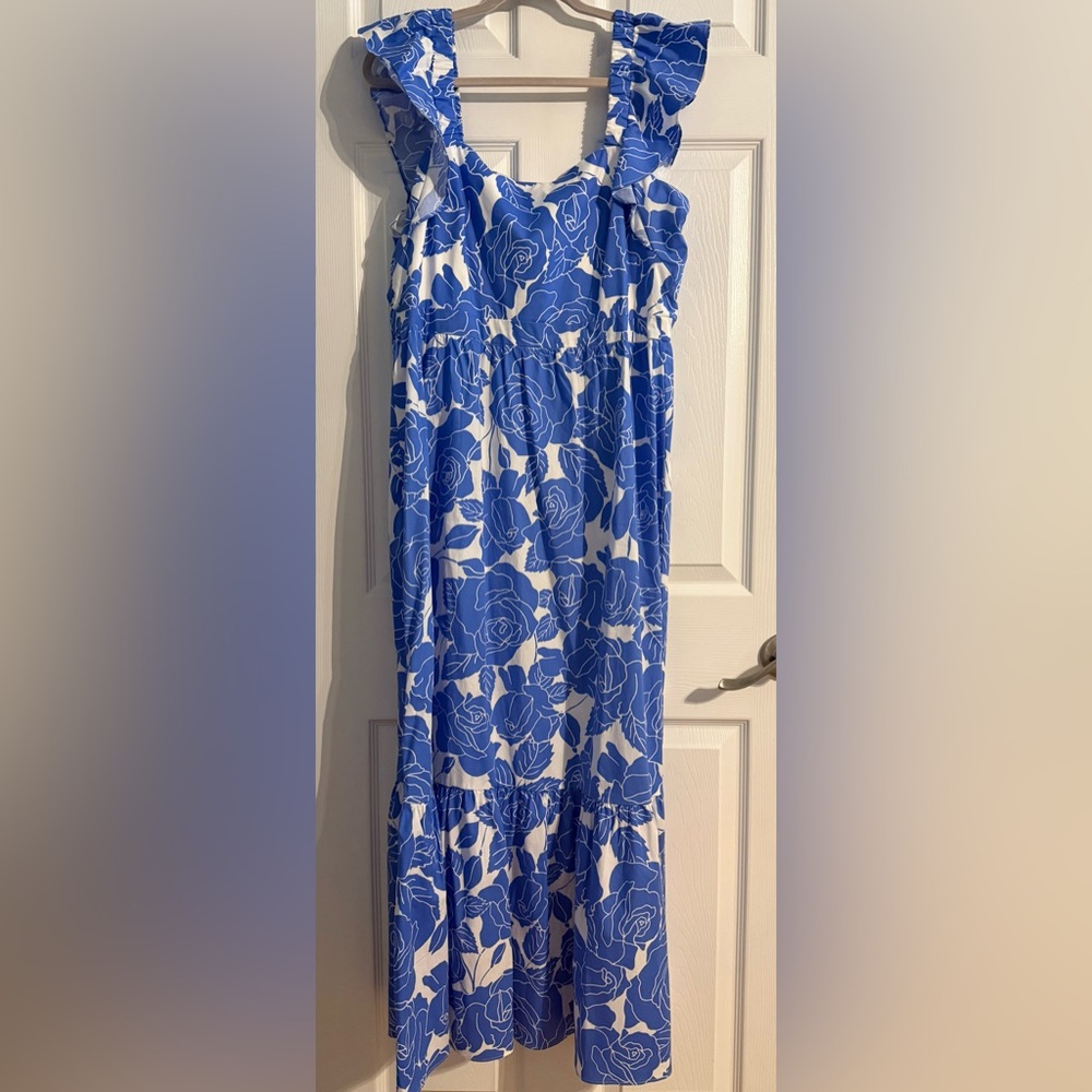 London Times Blue‎ & White Floral Maxi Dress – Size 12